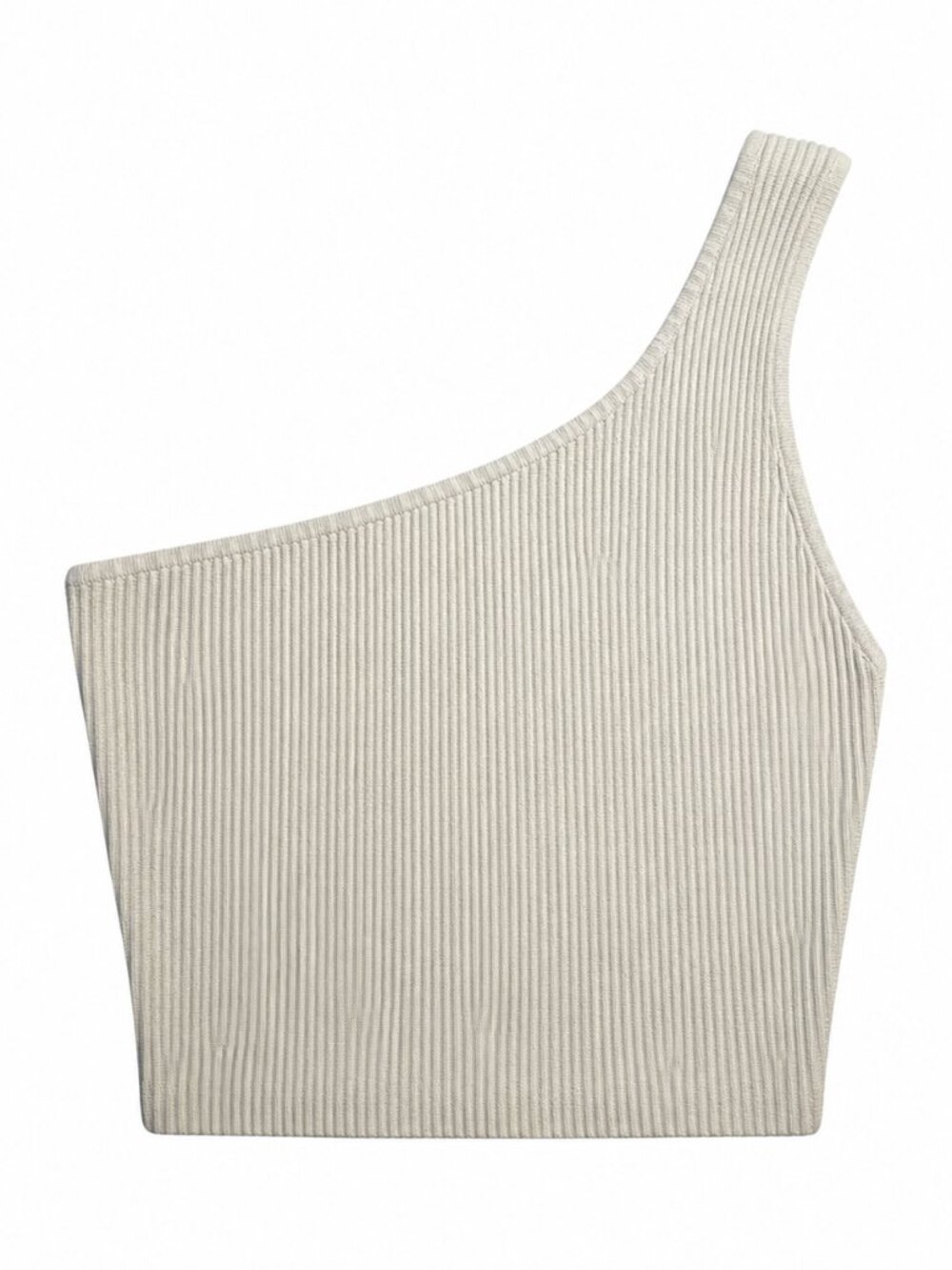 Babaton One Shoulder Ribbed Crop Top – Oatmeal Beige – XS